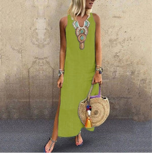 Open image in slideshow, Women Long Kaftan Dress Boho Maxi Caftan Tunic Casual Beach Sundress Plus Size
