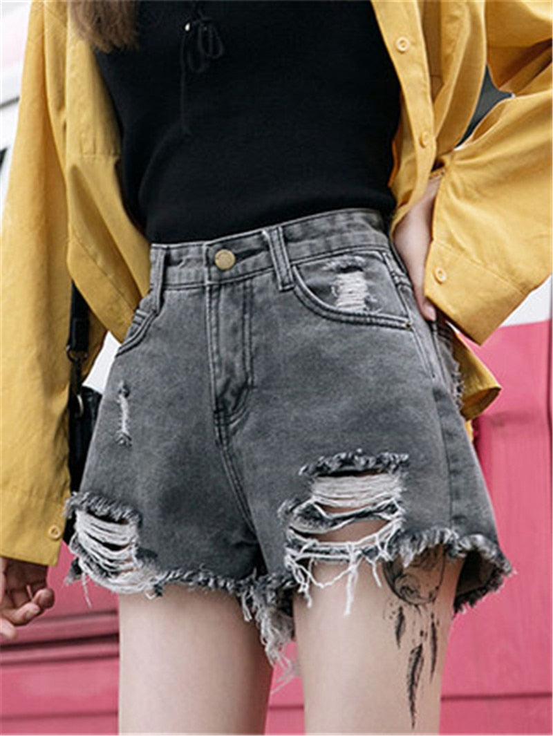 2020 Summer Denim Short Jeans Korean style Women Sexy High Waist Hole Ripped Shorts Fashion Casual Slim Plus Size Denim Shorts