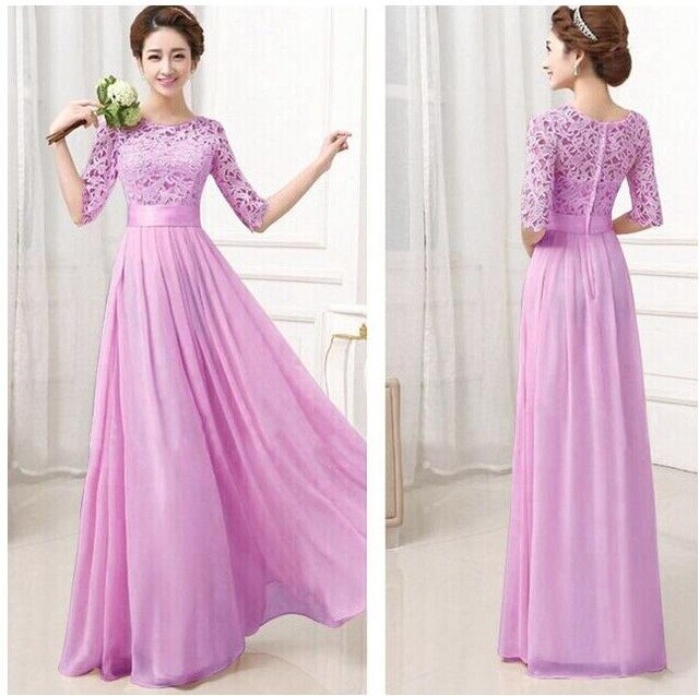 Formal Dresses Half Sleeve Chiffon Long Evening Party Dress Prom Gown Plus Size Lace Maxi Dress XXL
