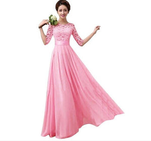 Open image in slideshow, Formal Dresses Half Sleeve Chiffon Long Evening Party Dress Prom Gown Plus Size Lace Maxi Dress XXL
