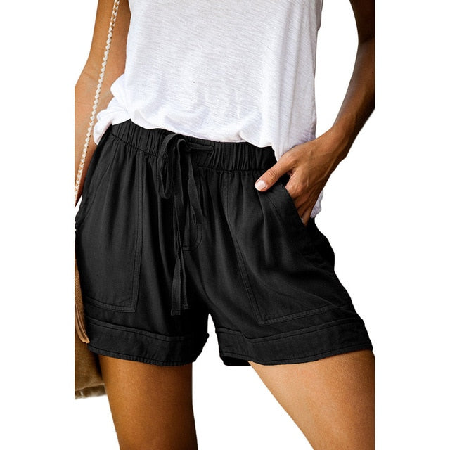 Female Casual Tencel Shorts Wide-Leg Women's Short New High-Waisted Elastic Strap Loose 2020 Summer Elastic Waist Regular Sashes