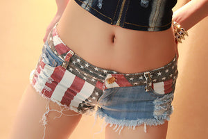 Open image in slideshow, Women Shorts Jeans Summer Mini Shorts Sexy USA Flag Print Hole Destroyed Booty Denim Short Feminino mujer Plus Size Shorts
