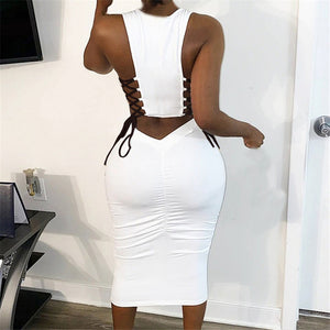 Open image in slideshow, WUHE Sexy Back Zipper Lace Up Bandage Dress Women Sleeveless Backless Summer Dress Plus Size
